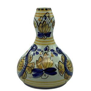Vintage German Ceramic Vase With Floral Motif 7" Yellow Blue